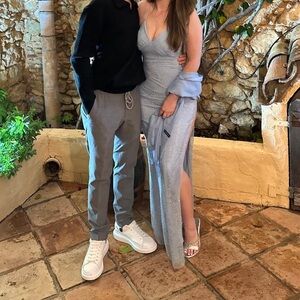 Elegant Silver Dress with Slit